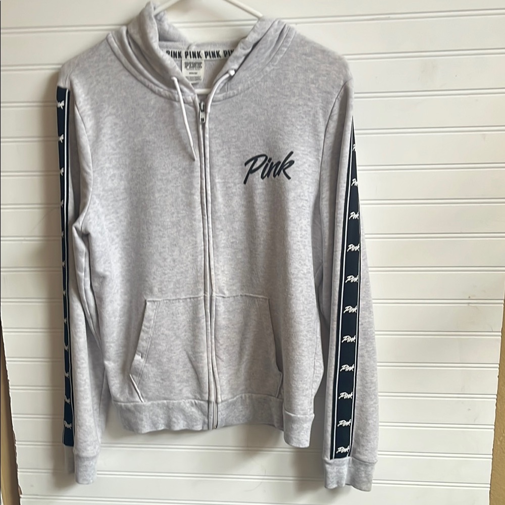 Pink Gray Zip-Up Hoodie. Size Medium